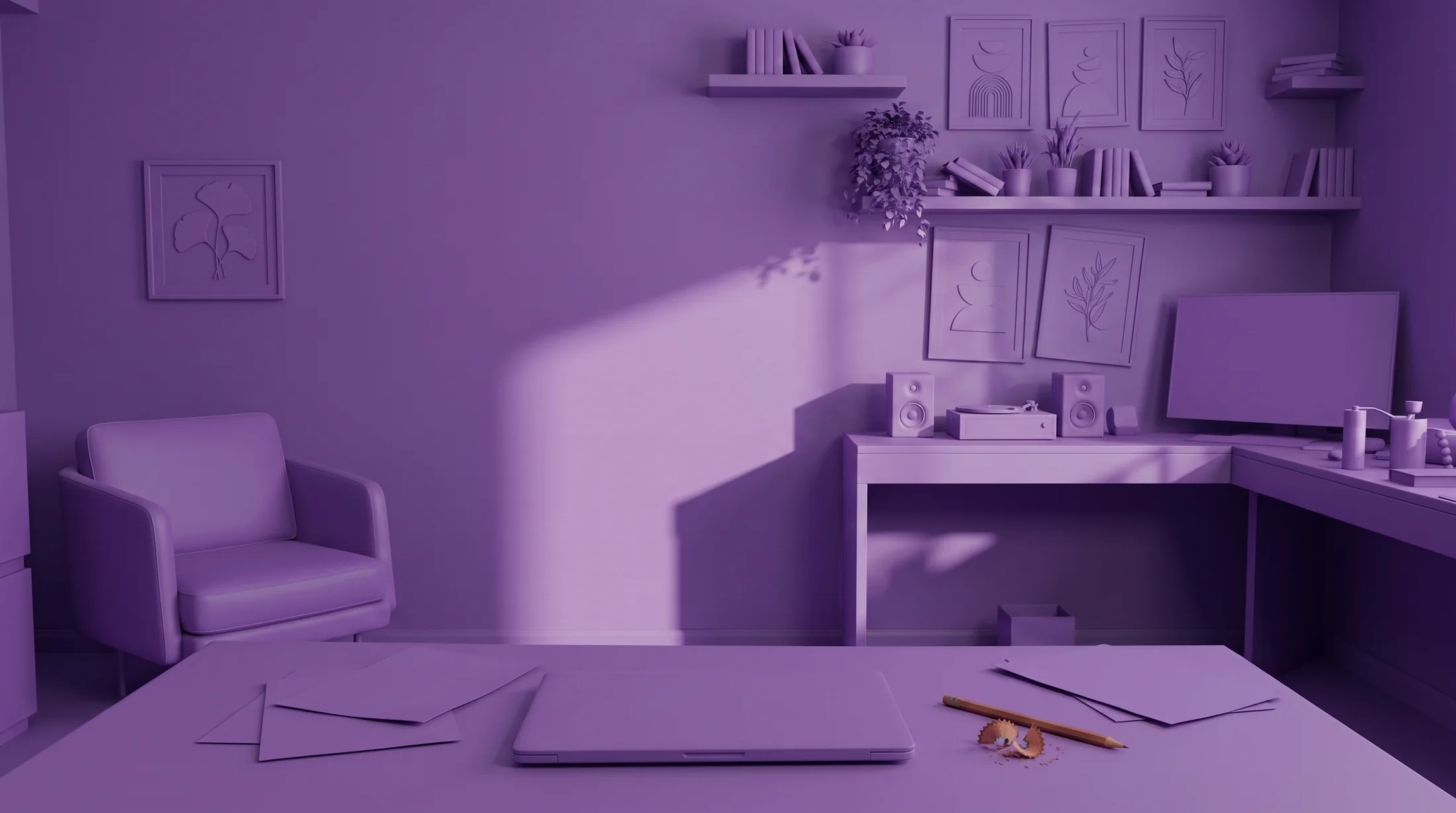 El estudio: la mesa de trabajo con el papel, el lápiz y la escuadra